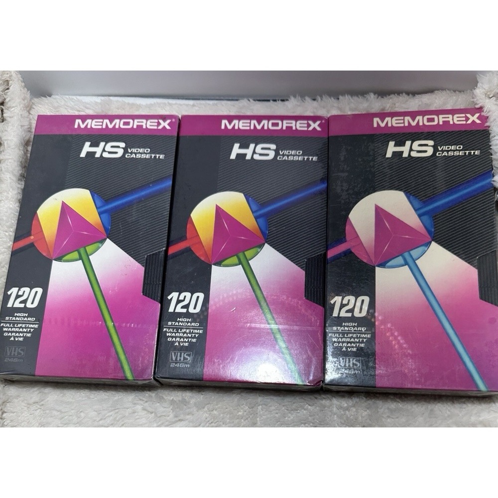 Memorex VHS VCR HS 120 Blank Video Cassette Tapes Lot Of 3 New & Sealed